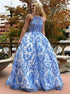 Balll Gown Blue Tulle Appliques Scoop Prom Dress LBQ4281